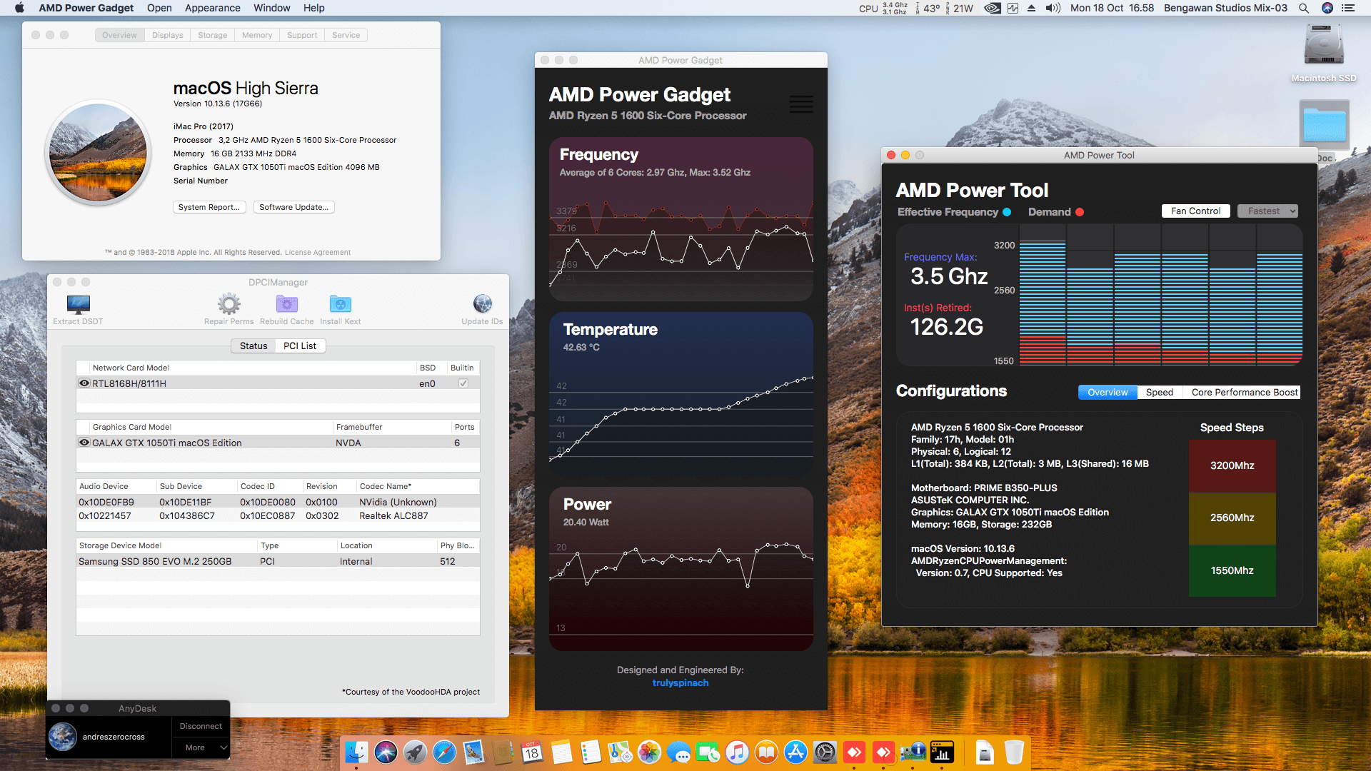 Success Hackintosh macOS High Sierra 10.13.6 Build 17G66 in Asus Prime B350 Plus + AMD Ryzen 5 1600 + Galax GTX 1050Ti